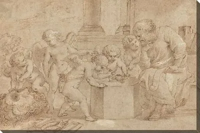 Картина Пожилой мужчина наблюдает как дети рассекают глаза (1613)