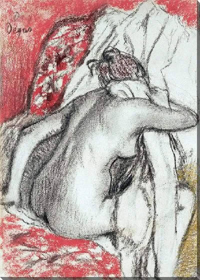 Картина После ванны сидящая женщина вытирается (1885)