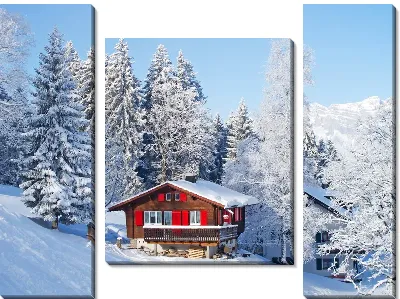 Модульная картина Шале в зимнем лесу в Швейцарии