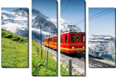 Модульная картина Поезд в горах в Швейцарии
