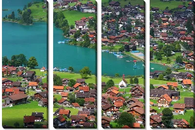 Модульная картина Деревня у озера в Швейцарии