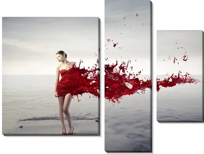 Девушка в платье из красных брызг