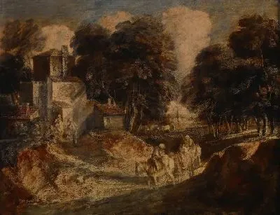 Картина Лесной пейзаж с крестьянами (1772)