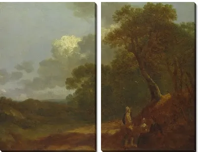 Мужчина разговаривает с двумя сидящими женщинами (1745)