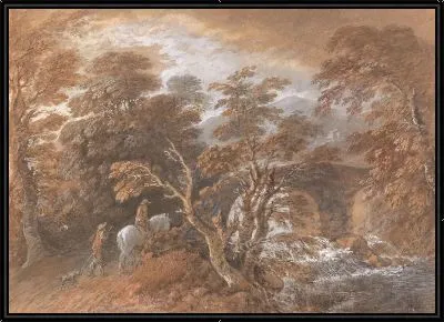 Картина Холмистый пейзаж с людьми и мостом (1763)