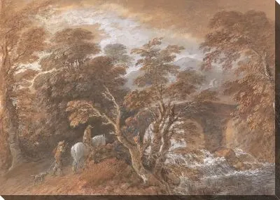 Картина Холмистый пейзаж с людьми и мостом (1763)