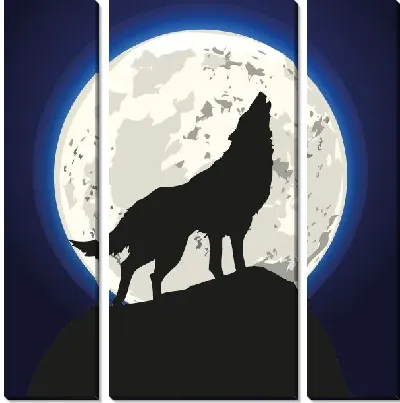 Модульная картина Волк воет на луну