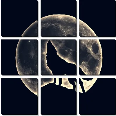 Модульная картина Волк воет на луну №2