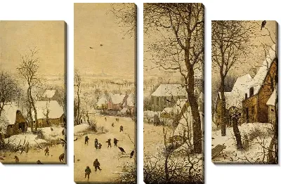 Картина Зимний пейзаж с конькобежцами и птицами (1565)