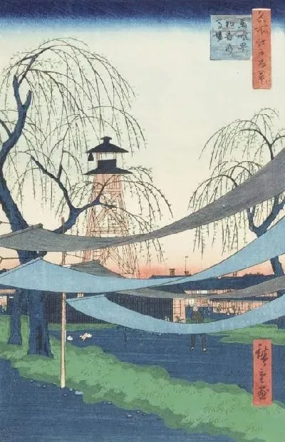 Картина Знаменитый вид (1857) (One Hundred Famous Views of Edo “Hatsune no Baba Riding Grounds in Bakuro-cho”)