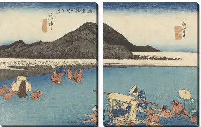 Картина Река Абэ (1833) (Fifty-Three Stations of the Tokaido Hoeido Edition “Fuchu (Abe River)”)