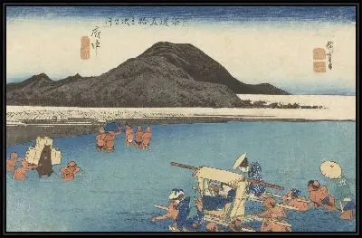 Картина Река Абэ (1833) (Fifty-Three Stations of the Tokaido Hoeido Edition “Fuchu (Abe River)”)