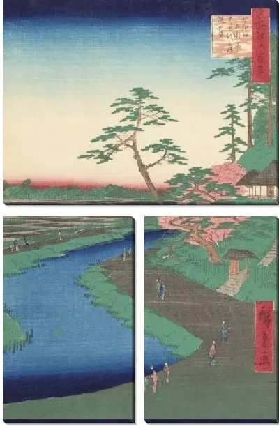 Картина Секигучи (1857) (One Hundred Famous Views of Edo “Basho’s Hermitage and Camellia Hill on the Kanda Aqueduct at Sekiguchi”)