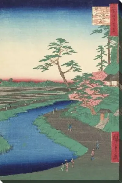 Картина Секигучи (1857) (One Hundred Famous Views of Edo “Basho’s Hermitage and Camellia Hill on the Kanda Aqueduct at Sekiguchi”)