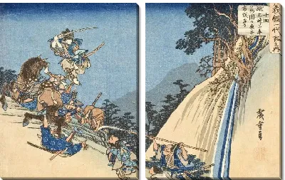 Картина Есицунэ (1834-1835) (Yoshitsune as Young Ushiwakamaru in the Pass at Sekigahara)