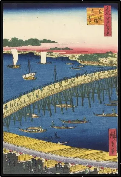 Картина Мост (1856) (One Hundred Famous Views of Edo “Ryogokubashi Bridge and Okawabata Riverbank”)