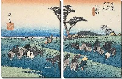 Картина Лошади (1833) (Fifty-Three Stations of the Tôkaidô Highway;Chiryu,A Horse Fair in April)
