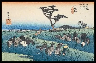 Картина Лошади (1833) (Fifty-Three Stations of the Tôkaidô Highway;Chiryu,A Horse Fair in April)