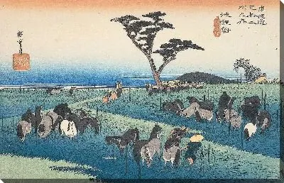 Картина Лошади (1833) (Fifty-Three Stations of the Tôkaidô Highway;Chiryu,A Horse Fair in April)