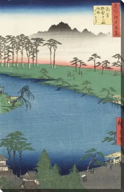 Картина Святыня (1856) (One Hundred Famous Views of Edo “Kumano Junisha Shrine （Popularly Known as “Juniso”）”)