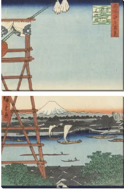 Картина Рёгоку (1857) (One Hundred Famous Views of Edo “Ryogoku Ekoin Temple and Moto-Yanagibashi Bridge”)