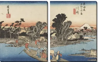 Картина Кавасаки (1833) (Fifty-Three Stations of the Tokaido Hoeido Edition “Kawasaki (Rokugo Ferry)”)