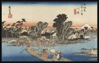 Картина Кавасаки (1833) (Fifty-Three Stations of the Tokaido Hoeido Edition “Kawasaki (Rokugo Ferry)”)