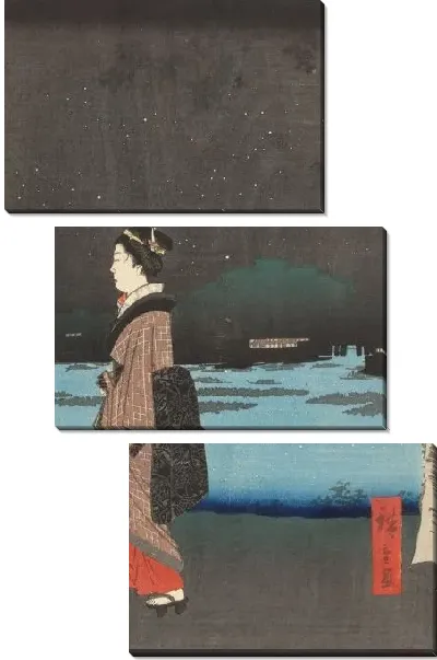 Картина Ночной вид (1857) (One Hundred Famous Views of Edo “Night View of Matsuchiyama Hill and the San’ya Canal”)