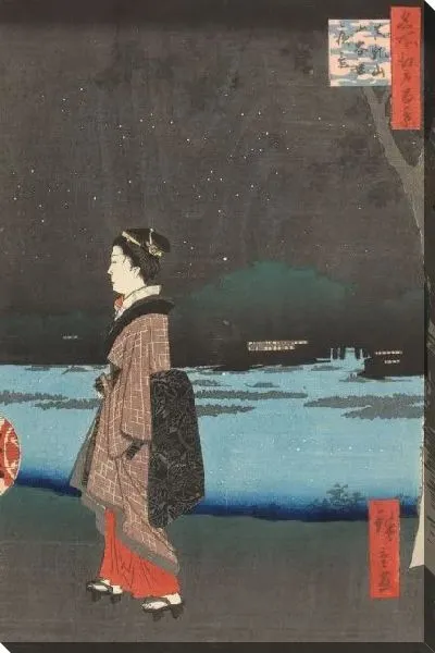 Картина Ночной вид (1857) (One Hundred Famous Views of Edo “Night View of Matsuchiyama Hill and the San’ya Canal”)