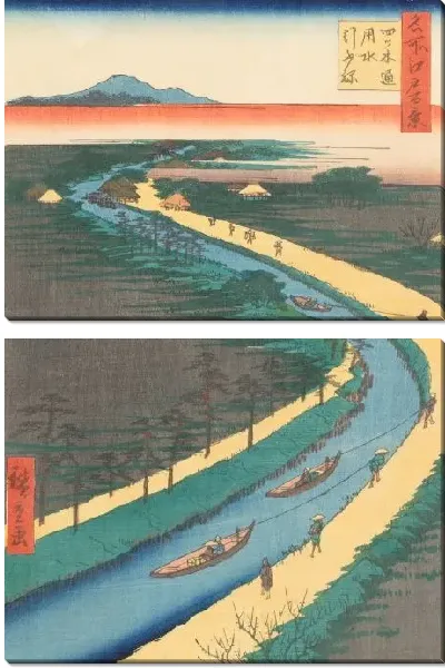 Картина Канал (1857) (One Hundred Famous Views of Edo “Towboats Along the Yotsugi-dori Canal”)