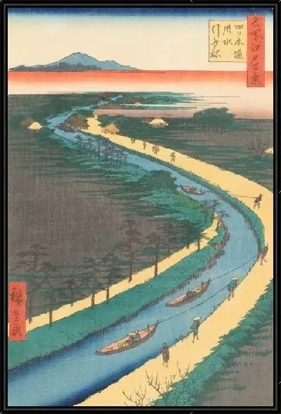 Картина Канал (1857) (One Hundred Famous Views of Edo “Towboats Along the Yotsugi-dori Canal”)