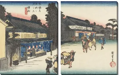 Картина Ариматсу (1833) (Fifty-Three Stations of the Tokaido Hoeido Edition “Narumi (Famous Arimatsu Dyed Cloth)”)