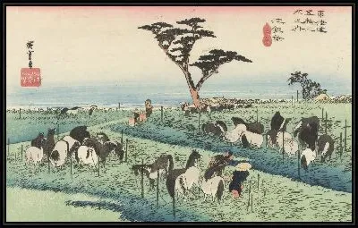 Картина Лошади (1833) (Fifty-Three Stations of the Tokaido Hoeido Edition “Chiryu (Summer Horse Fair)”)