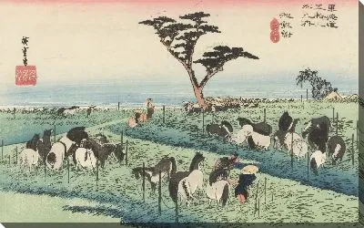 Картина Лошади (1833) (Fifty-Three Stations of the Tokaido Hoeido Edition “Chiryu (Summer Horse Fair)”)
