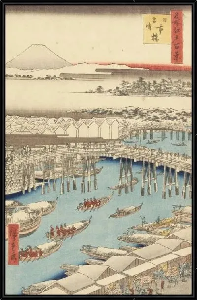 Картина Мост в утреннем снегу (1856) (One Hundred Famous Views of Edo “Nihonbashi Bridge in the Morning Snow”)