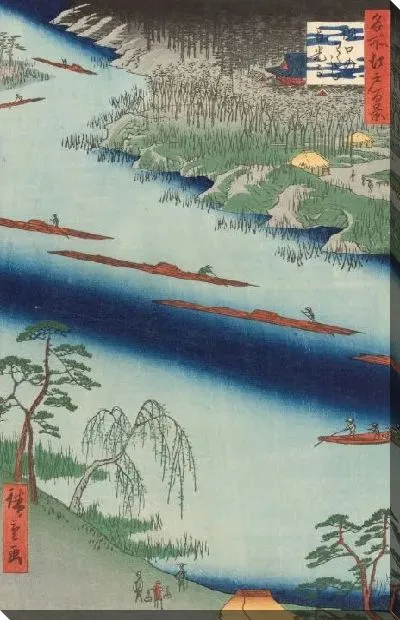 Картина Кавагути Ферри (1857) (One Hundred Famous Views of Edo “Kawaguchi Ferry and Zenkoji Temple”)