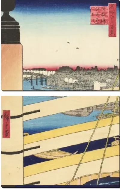 Картина Два моста (1857) (One Hundred Famous Views of Edo “Nihonbashi Bridge and Edobashi Bridge”)