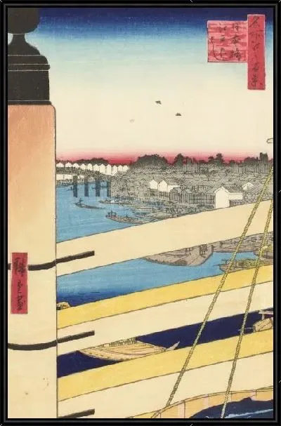 Картина Два моста (1857) (One Hundred Famous Views of Edo “Nihonbashi Bridge and Edobashi Bridge”)