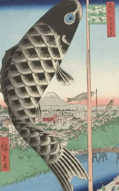 Картина Суругадай (1857) (One Hundred Famous Views of Edo “Suidobashi Bridge and Surugadai”)