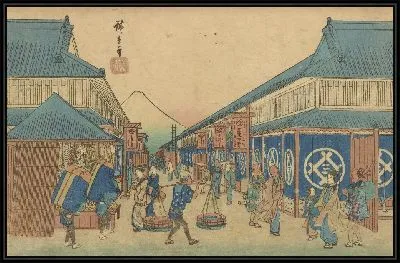 Картина Театральный район (View of the Surugacho Theater District, from the series, Famous Places of the Eastern Capital)