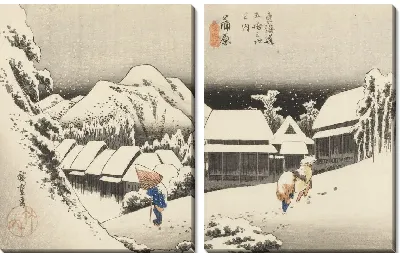 Картина Вечерний снег (1833) (Fifty-Three Stations of the Tokaido Hoeido Edition “Kanbara (Evening Snow)”)