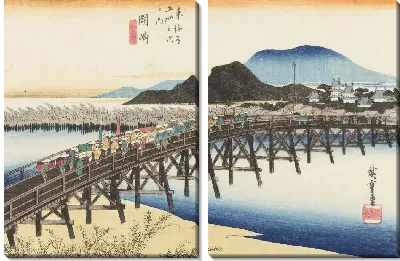 Картина Яхаги мост (1833) (Fifty-Three Stations of the Tokaido Hoeido Edition “Okazaki (Yahagi Bridge)”)
