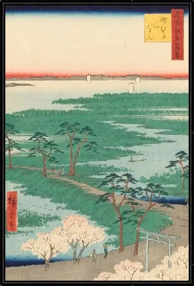 Картина Святилище (1856) (One Hundred Famous Views of Edo “Moto-Hachiman Shrine in Sunamura”)