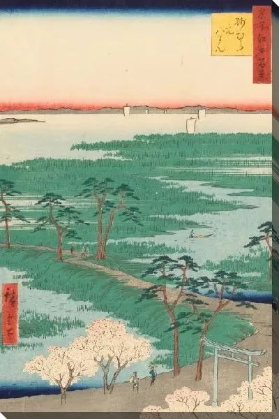 Картина Святилище (1856) (One Hundred Famous Views of Edo “Moto-Hachiman Shrine in Sunamura”)