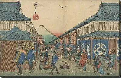 Картина Театральный район (View of the Surugacho Theater District, from the series, Famous Places of the Eastern Capital)