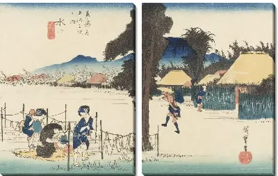 Картина Минакучи (1833) (Fifty-Three Stations of the Tokaido Hoeido Edition “Minakuchi (Famous Dried Gourd Strips)”)