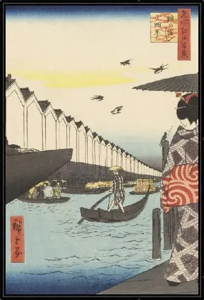 Картина Ферри (1857) (One Hundred Famous Views of Edo “Yoroi Ferry in Koami-cho”)