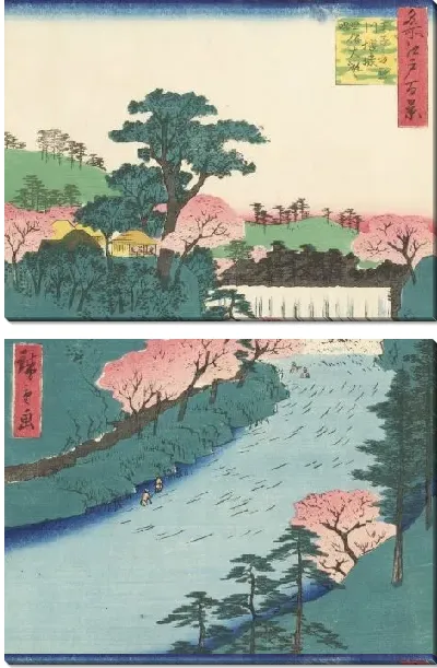 Картина Большой водопад (1857) (One Hundred Famous Views of Edo “Dam on the Otonashigawa River at Oji” (Popularly known as “The Great Waterfall”)”)