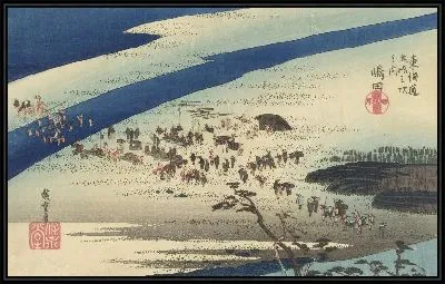 Картина Шимады (1833) (Fifty-Three Stations of the Tokaido Hoeido Edition “Shimada (Suruga Bank of Oi River)”)