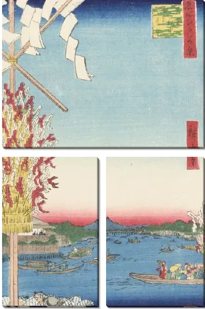 Картина Вид квартала Асакуса (1856) (One Hundred Famous Views of Edo “A Distant View of Asakusa from a Boat at Ryogoku”)